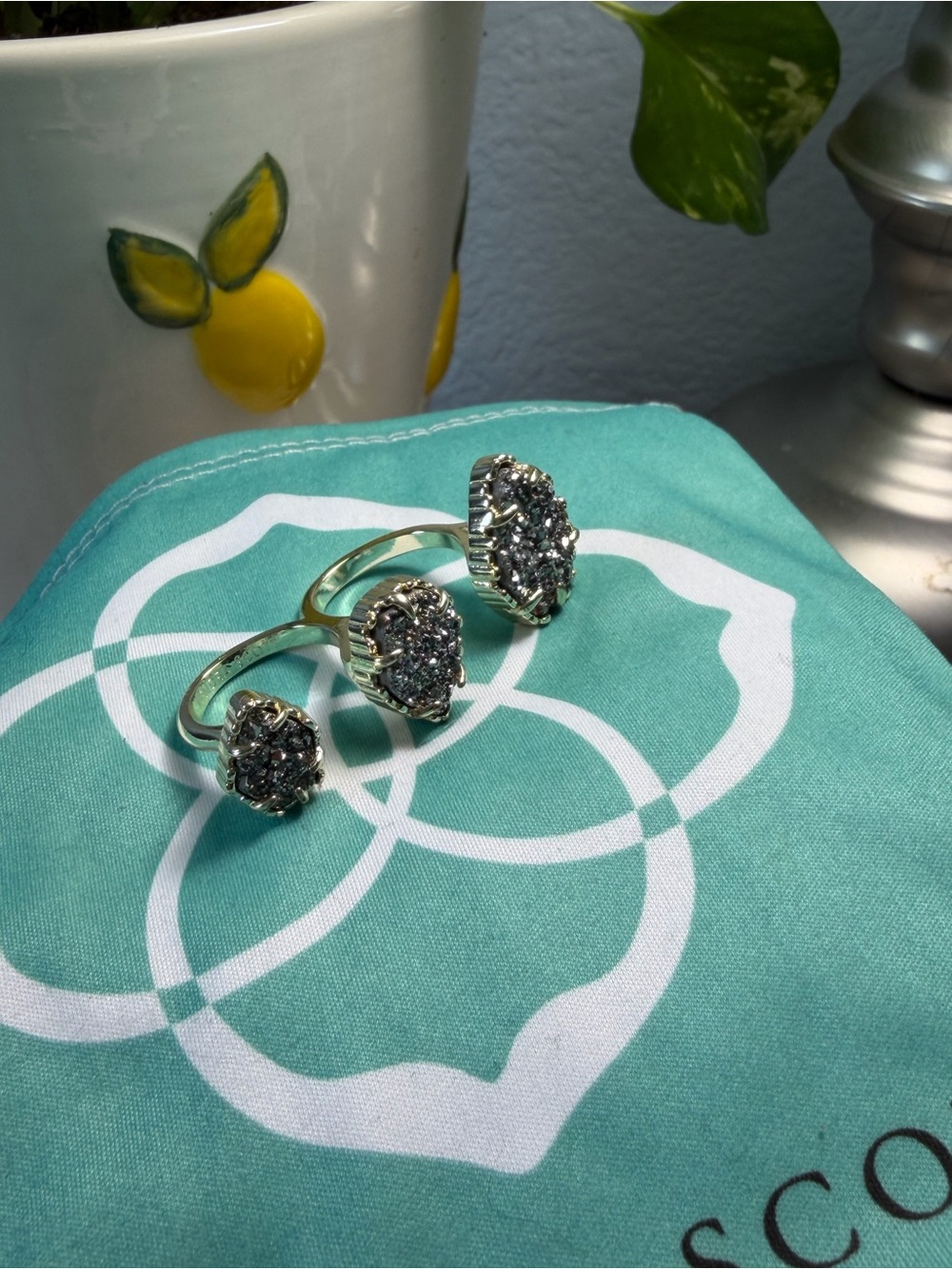 Kendra Scott Naomi 3-Finger Ring Platinum Druzy Silver